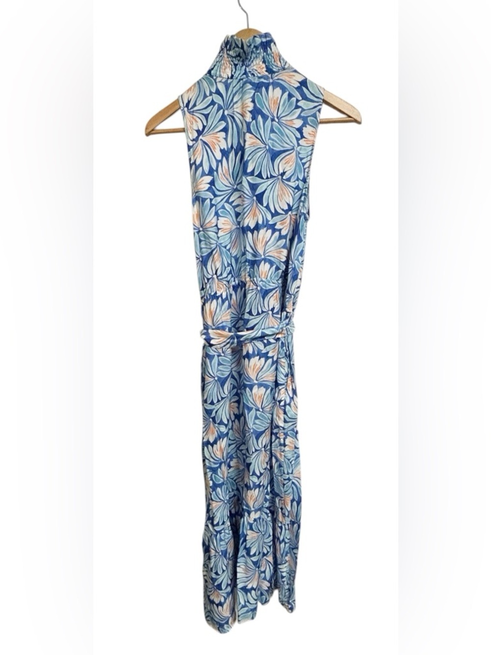 J.McLaughlin Blue Floral Silk Blend Maxi Dress – Size Large Resort Style - Picture 6 of 8